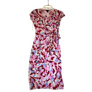 Maggy London Wrap Dress Abstract Print Midi Cap Sleeve size 4